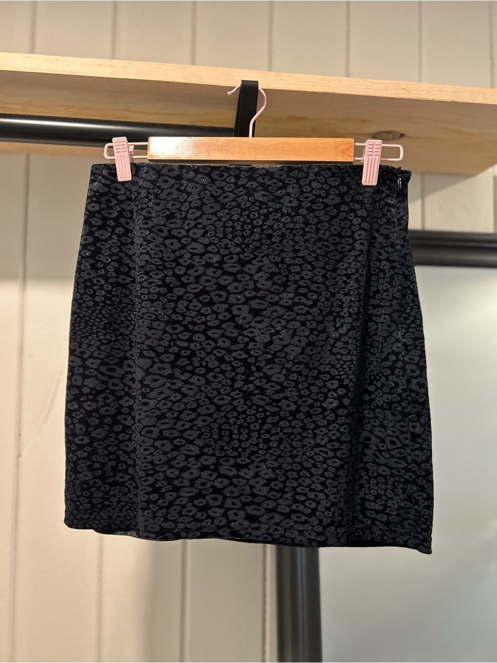 Y2K GREY LAB Black Sparkly Leopard Print Mini Skirt
